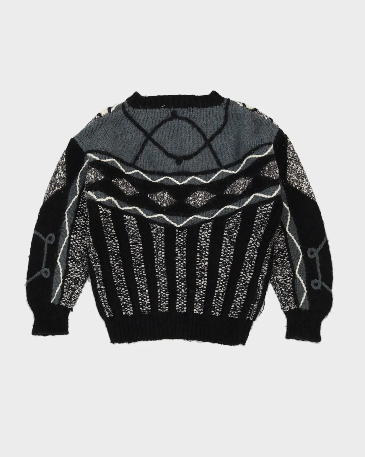 00s Black Patterned Knitted Jumper - L