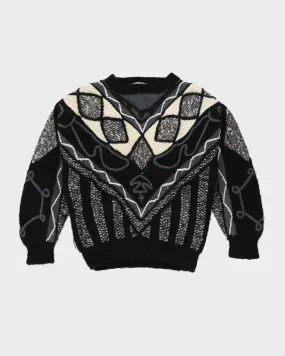 00s Black Patterned Knitted Jumper - L