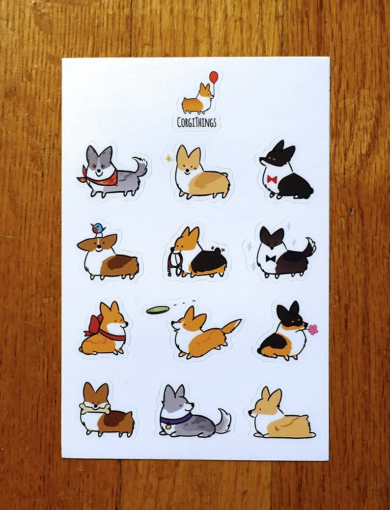 2 "Mixed Corgi" Sticker Sheets for $12 | Mini Vinyl Stickers