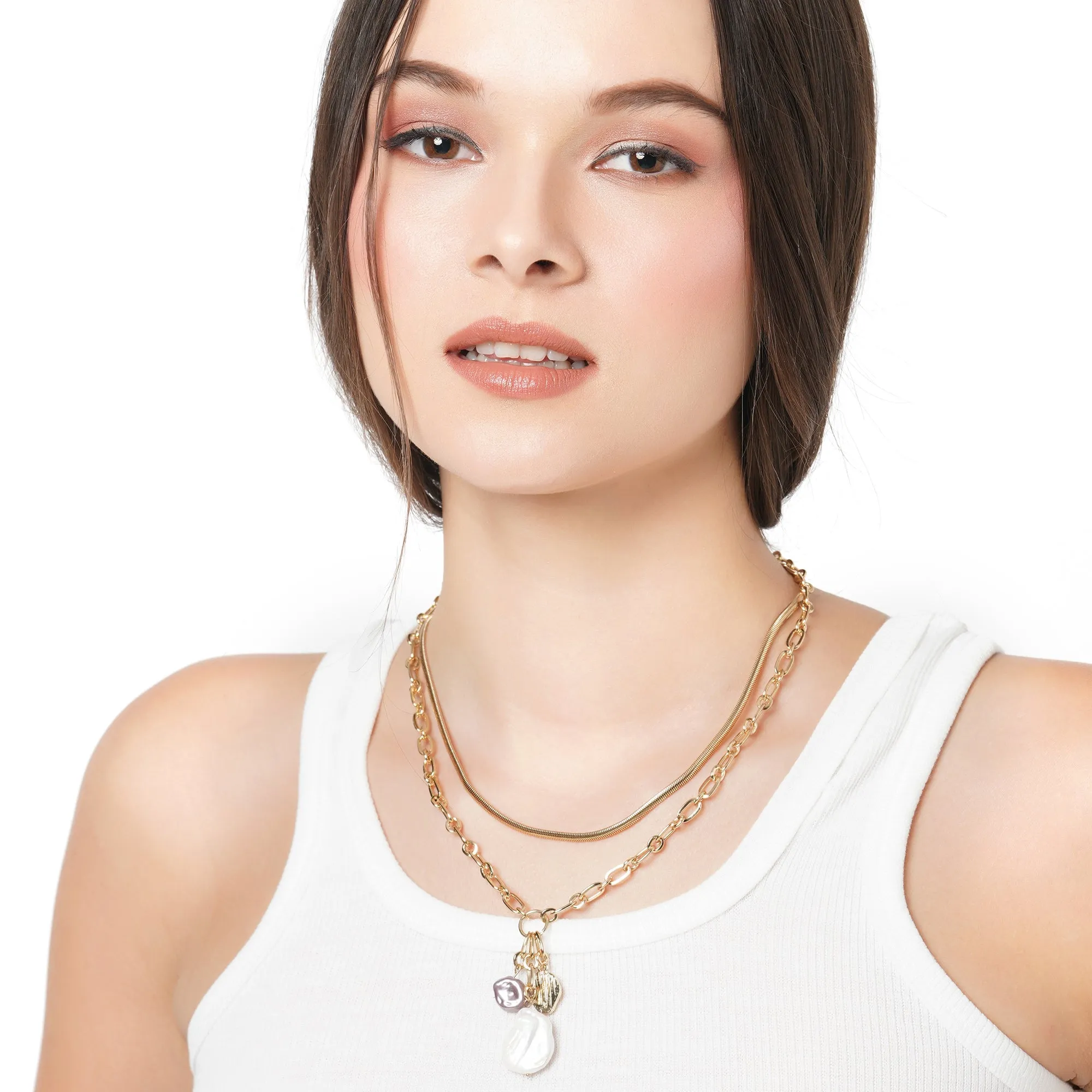 Accessorize London Women's Gold Layered Pearl Necklace Set Of 2