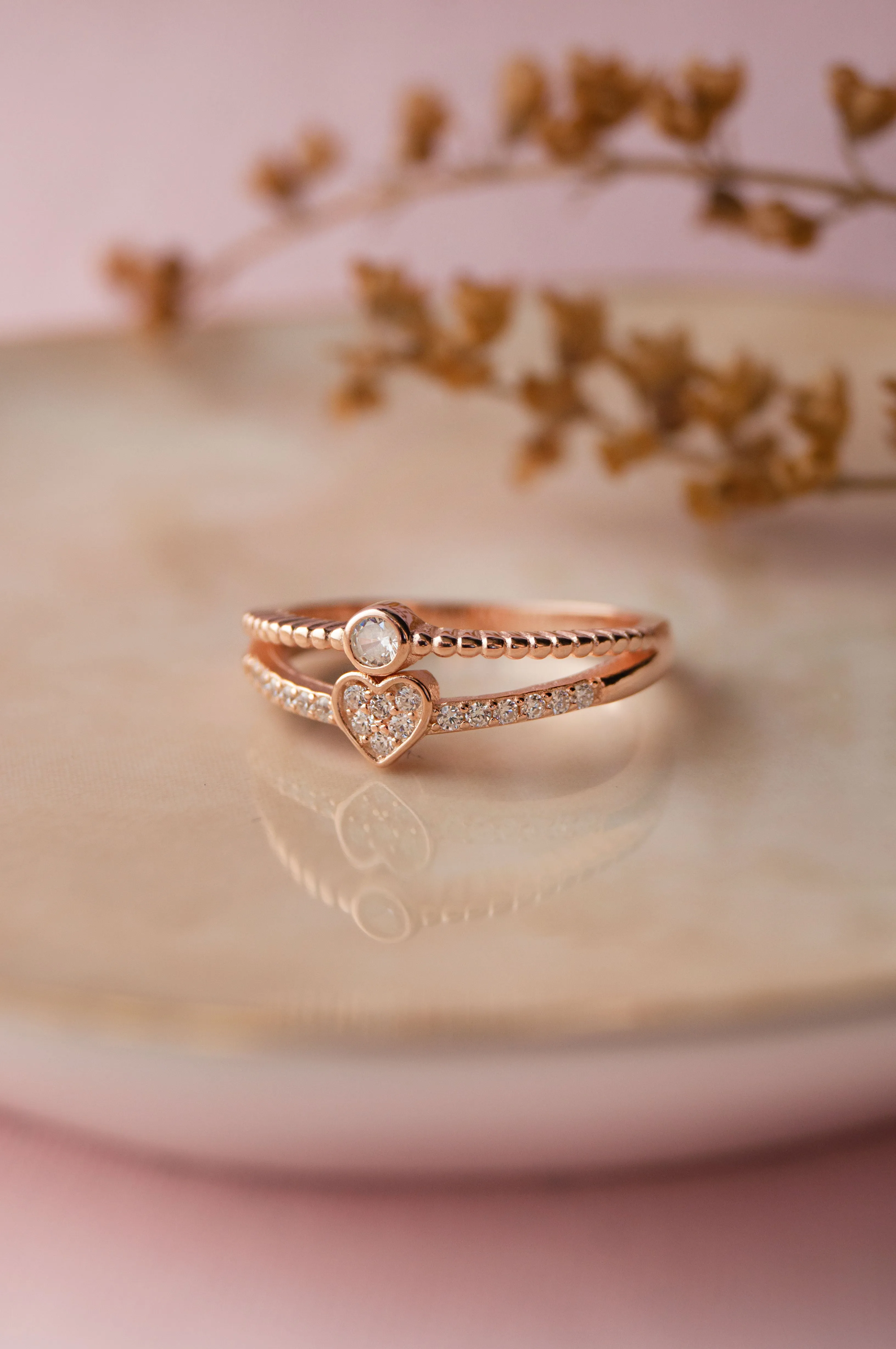 Along Your Heart Rose Gold Plated Sterling Silver Open Ring