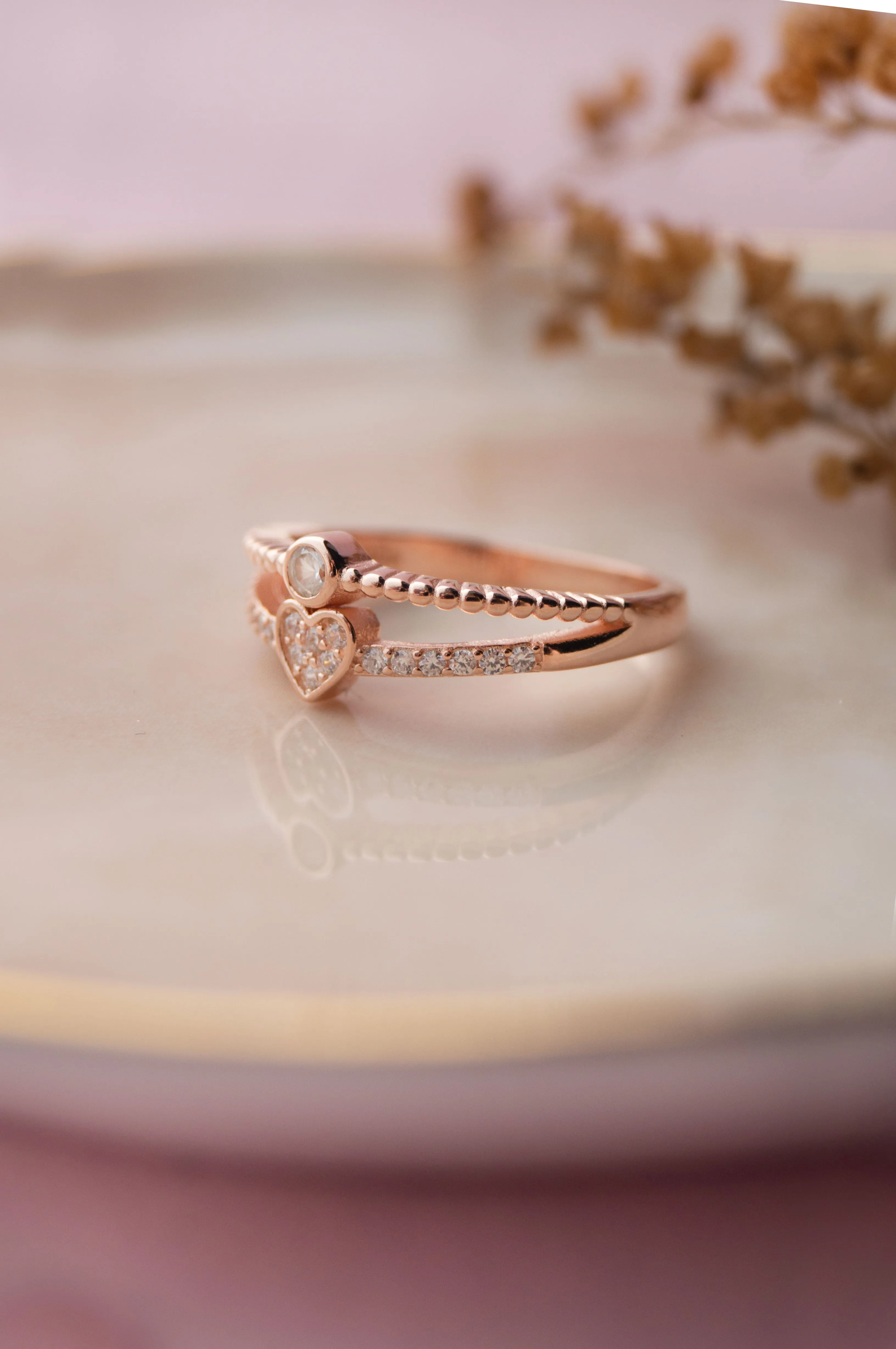 Along Your Heart Rose Gold Plated Sterling Silver Open Ring