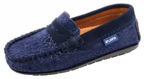 Atlanta Mocassin Girl's and Boy's Embellished Suede Penny Loafers, Navy Suede