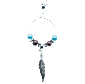 AVBeads Jewelry Necklace Chain 24 with Silver Plated Metal Hoop Beaded Pendant and Feather Charm