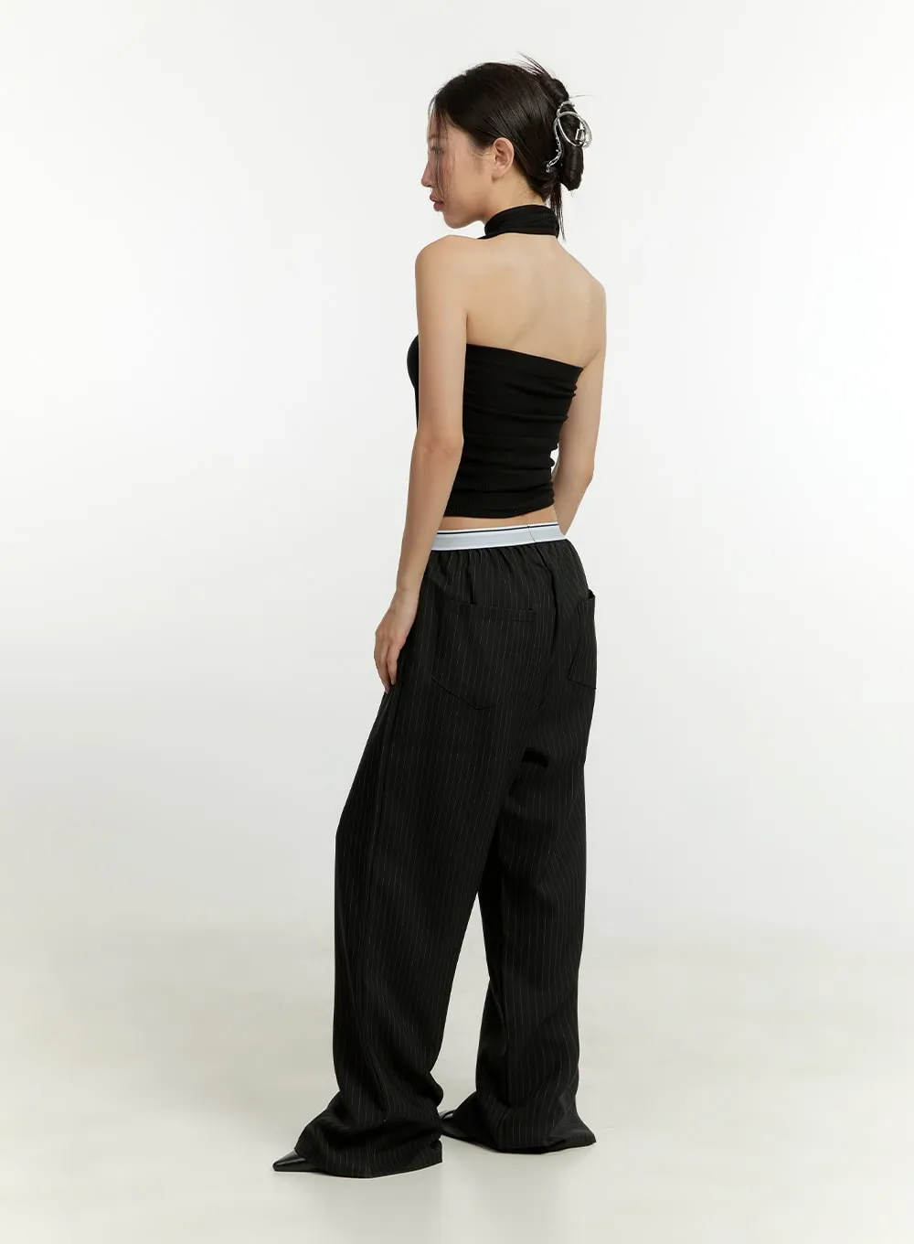 Banding Striped Wide Pants CU426