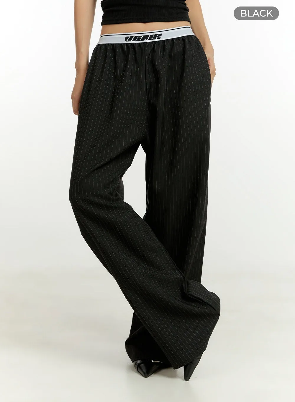 Banding Striped Wide Pants CU426