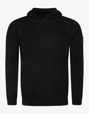 Black Ribbed Knitted Hoodie