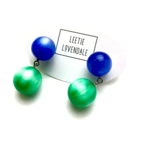 Blue & Green Starburst Moonglow Lollipop Drop Earrings