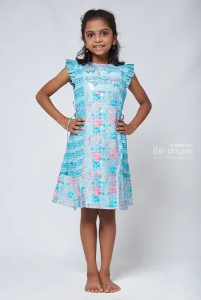 Blue Geometric A-line Frock - Trendy Girls Cotton Dress