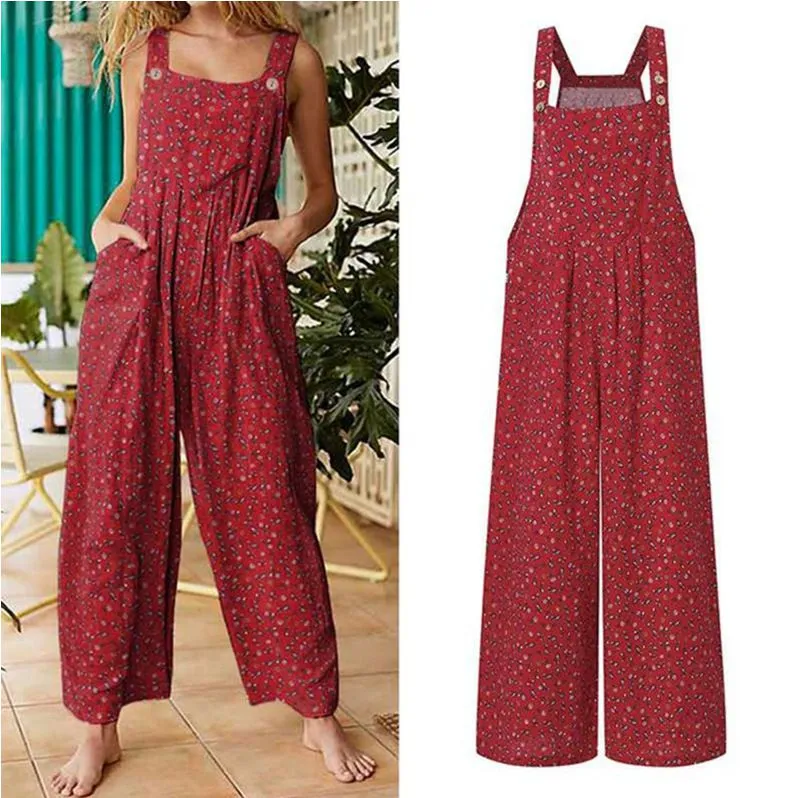 Bohemian Retro Ethnic Patchwork Floral Loose Wide Leg Jumpsuit Playsuit