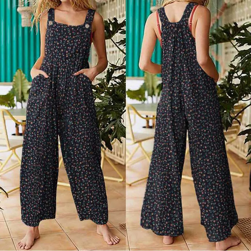 Bohemian Retro Ethnic Patchwork Floral Loose Wide Leg Jumpsuit Playsuit