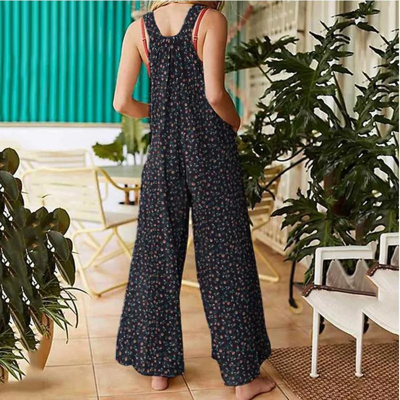 Bohemian Retro Ethnic Patchwork Floral Loose Wide Leg Jumpsuit Playsuit