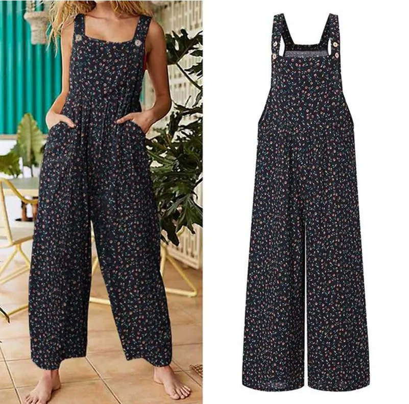 Bohemian Retro Ethnic Patchwork Floral Loose Wide Leg Jumpsuit Playsuit