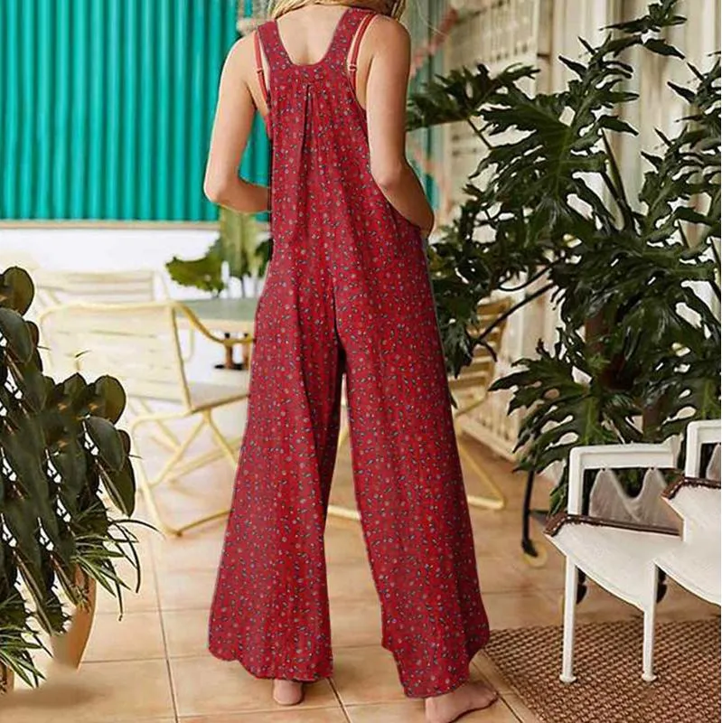 Bohemian Retro Ethnic Patchwork Floral Loose Wide Leg Jumpsuit Playsuit