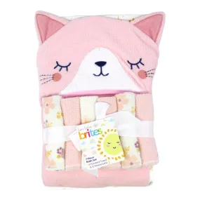 Bon Bebe Animal Hooded Towel & 6 Pc Washcloths Set - Cat