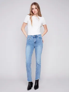 Bootcut Jeans with Asymmetrical Hem - Light Blue