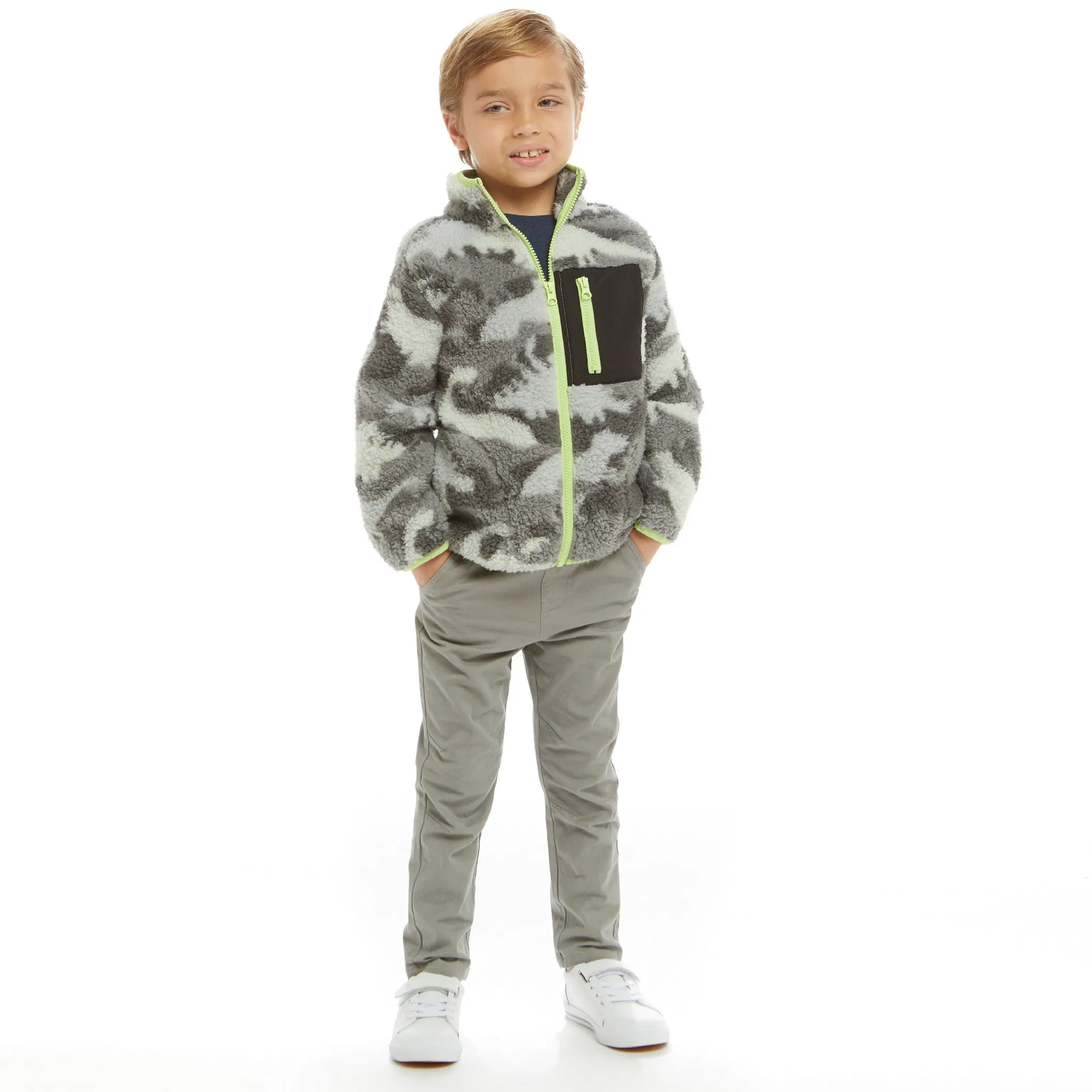 Camo Dino Sherpa Zip-Up  | Grey