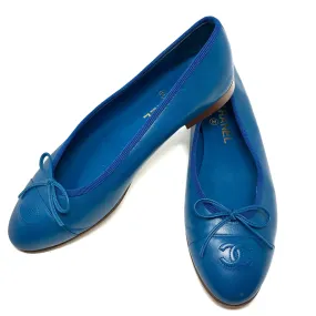 Chanel Blue Leather Ballerina Ballet Flats Size US10 | IT40.5