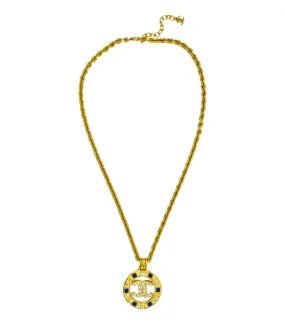 Chanel Gripoix & Crystal 'CC' Logo Medallion Necklace