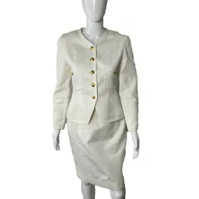 CHANEL- Vintage White CC Suit Jacket and Skirt Set - Size 38 - US 6 - 80s 90s