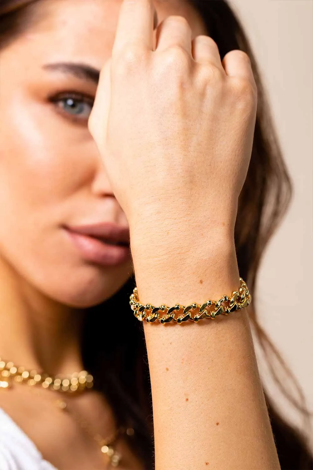 Chunky Curb Bracelet 14K Gold Plated