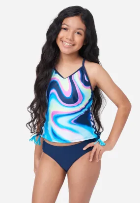 Color Block Lace-Up Tankini Swim Set