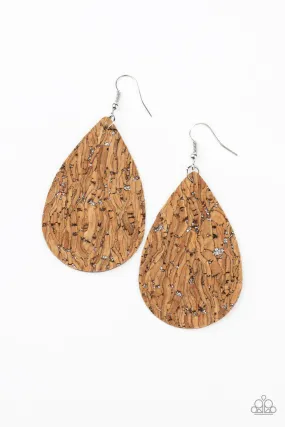 CORK It Over Silver and Cork Teardrop Earrings - Paparazzi Accessories