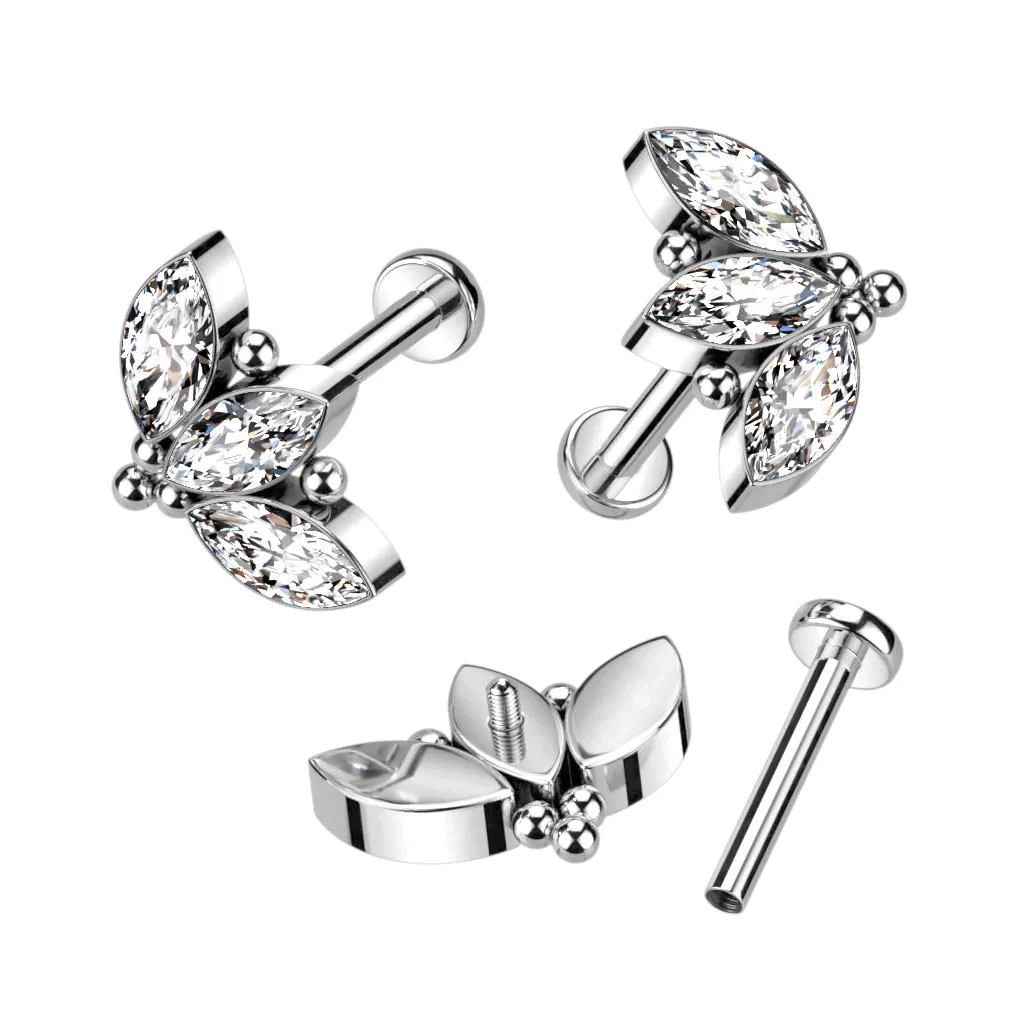 Crystal Marquise Internally Threaded Titanium Body Jewellery. Labret, Monroe, Tragus and Cartilage Earrings.