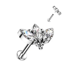 Crystal Marquise Internally Threaded Titanium Body Jewellery. Labret, Monroe, Tragus and Cartilage Earrings.