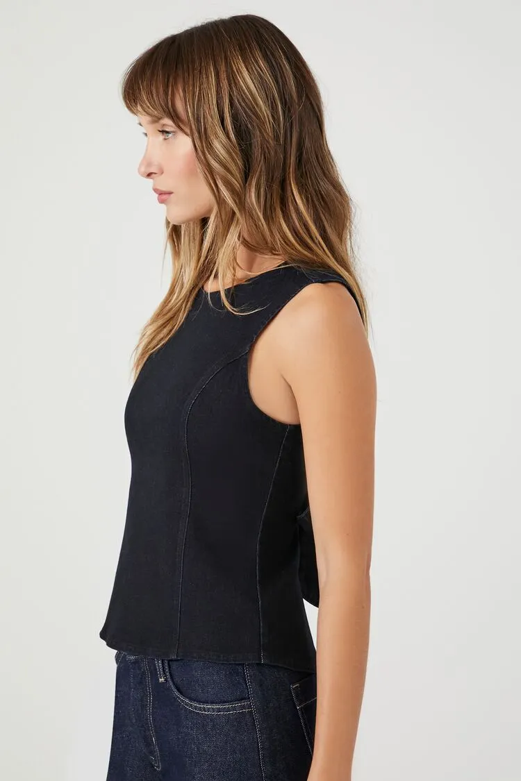 Denim Cutout Tie-Back Top