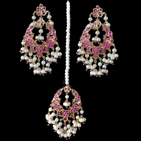 DJET1 Madhuri earrings tika set in ruby ( READY TO SHIP)