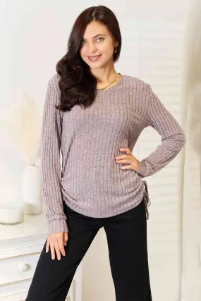 Drawstring Ribbed Long Sleeve Shirt