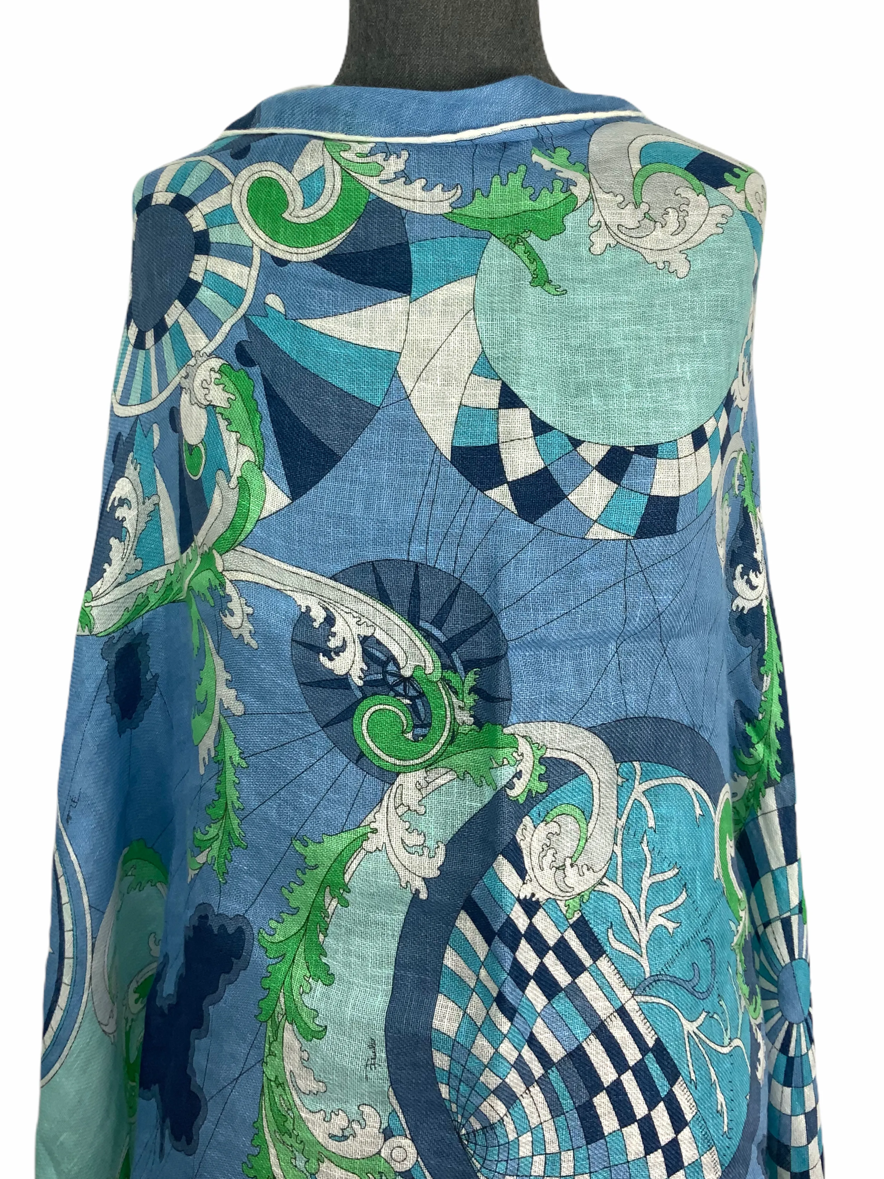 Emilio Pucci Abstract Printed Linen Shawl Scarf NEW