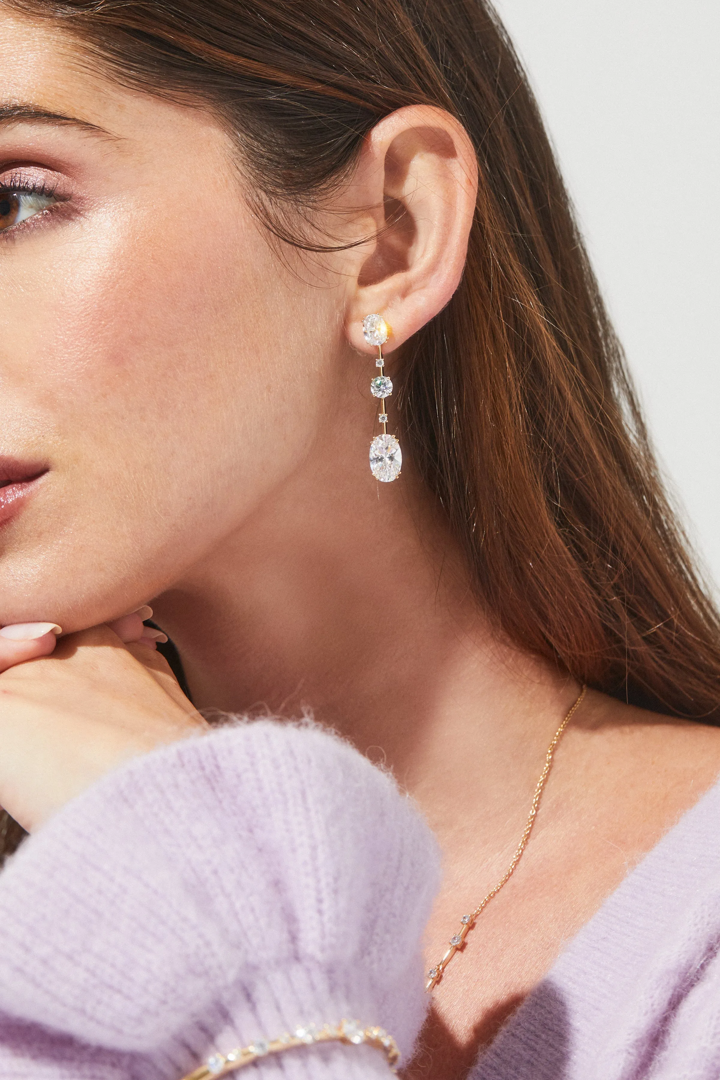 EVELYN MULTI OVAL CZ LINEAR DROP EARRINGS