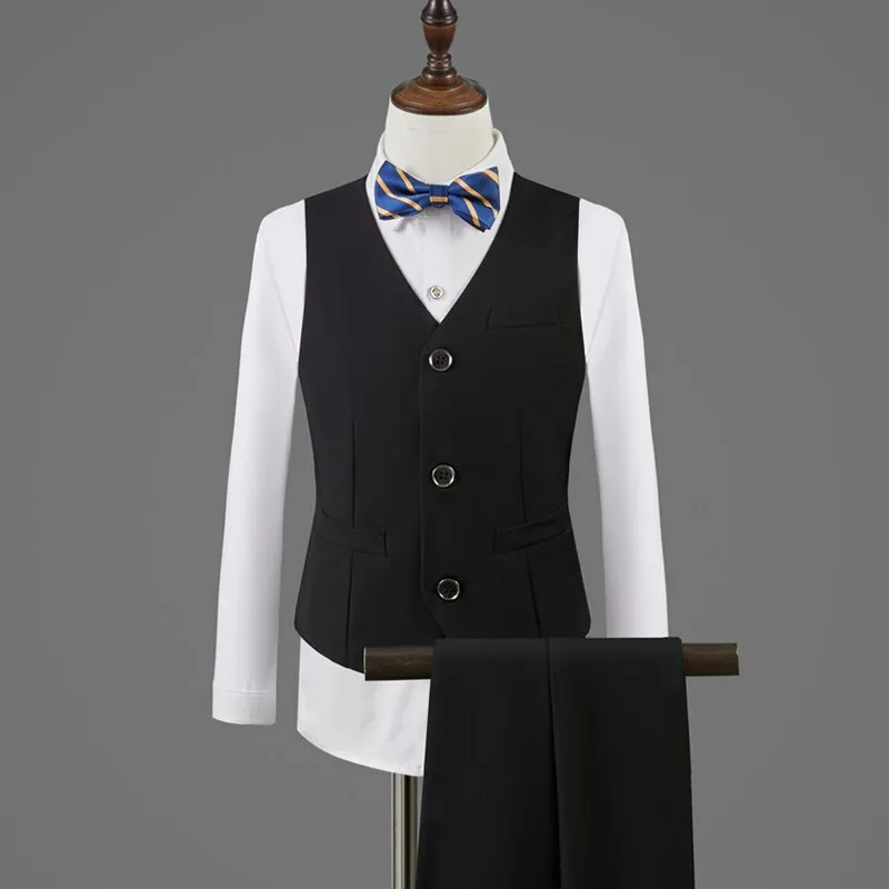 Formal Wedding Boys Jacket Vest Pants BowTie 4Pcs Tuxedo