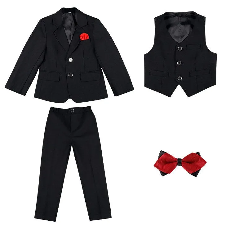 Formal Wedding Boys Jacket Vest Pants BowTie 4Pcs Tuxedo