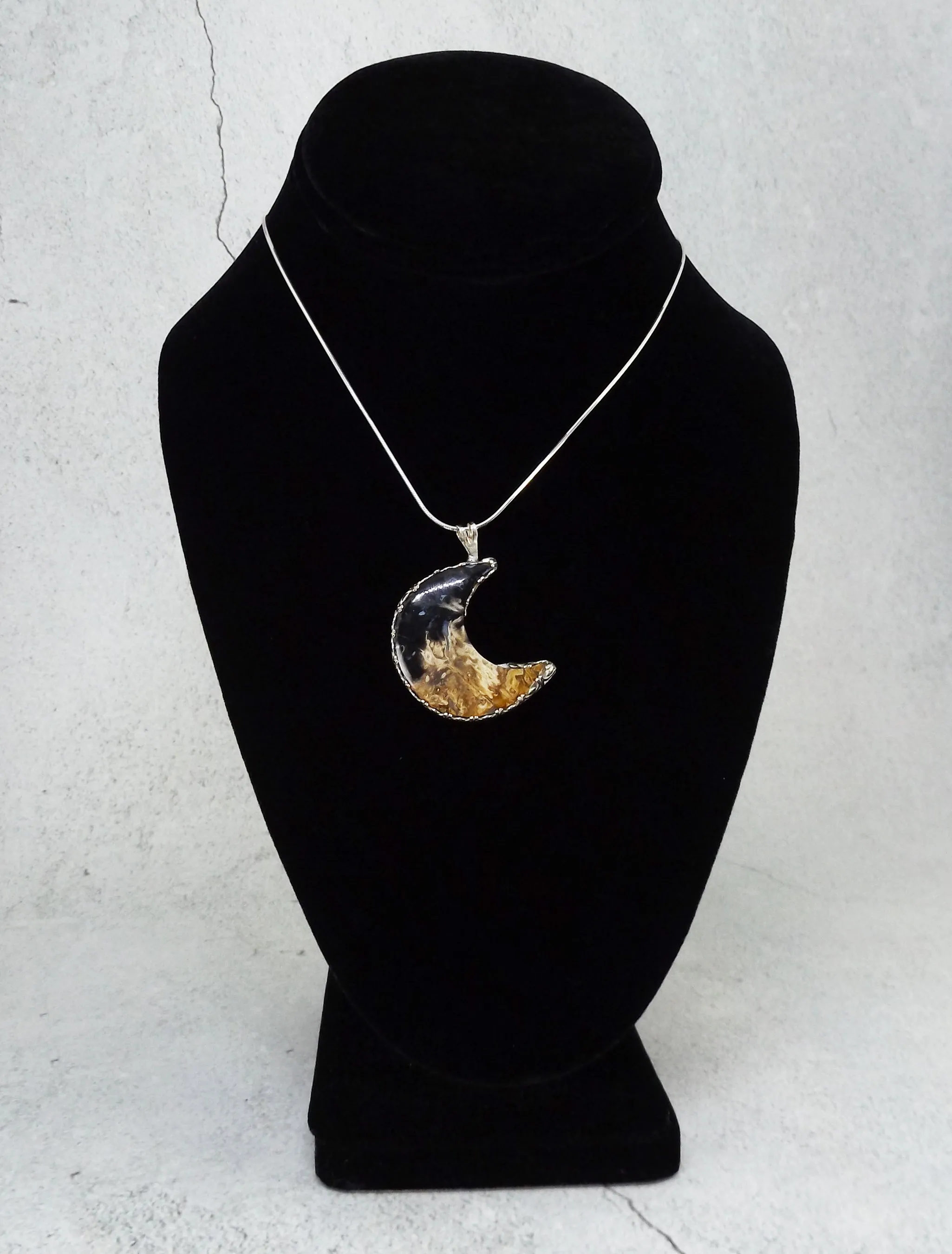 Fossilized Palm Wood Crescent Moon Necklace