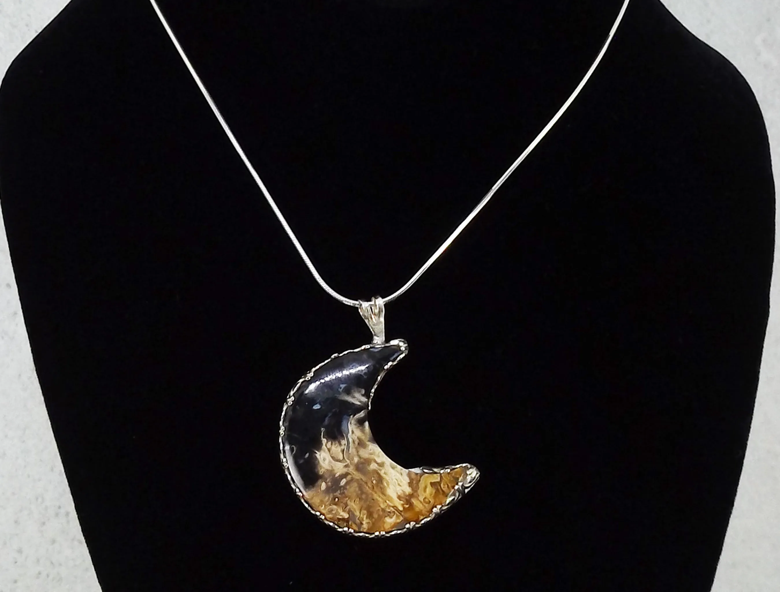 Fossilized Palm Wood Crescent Moon Necklace