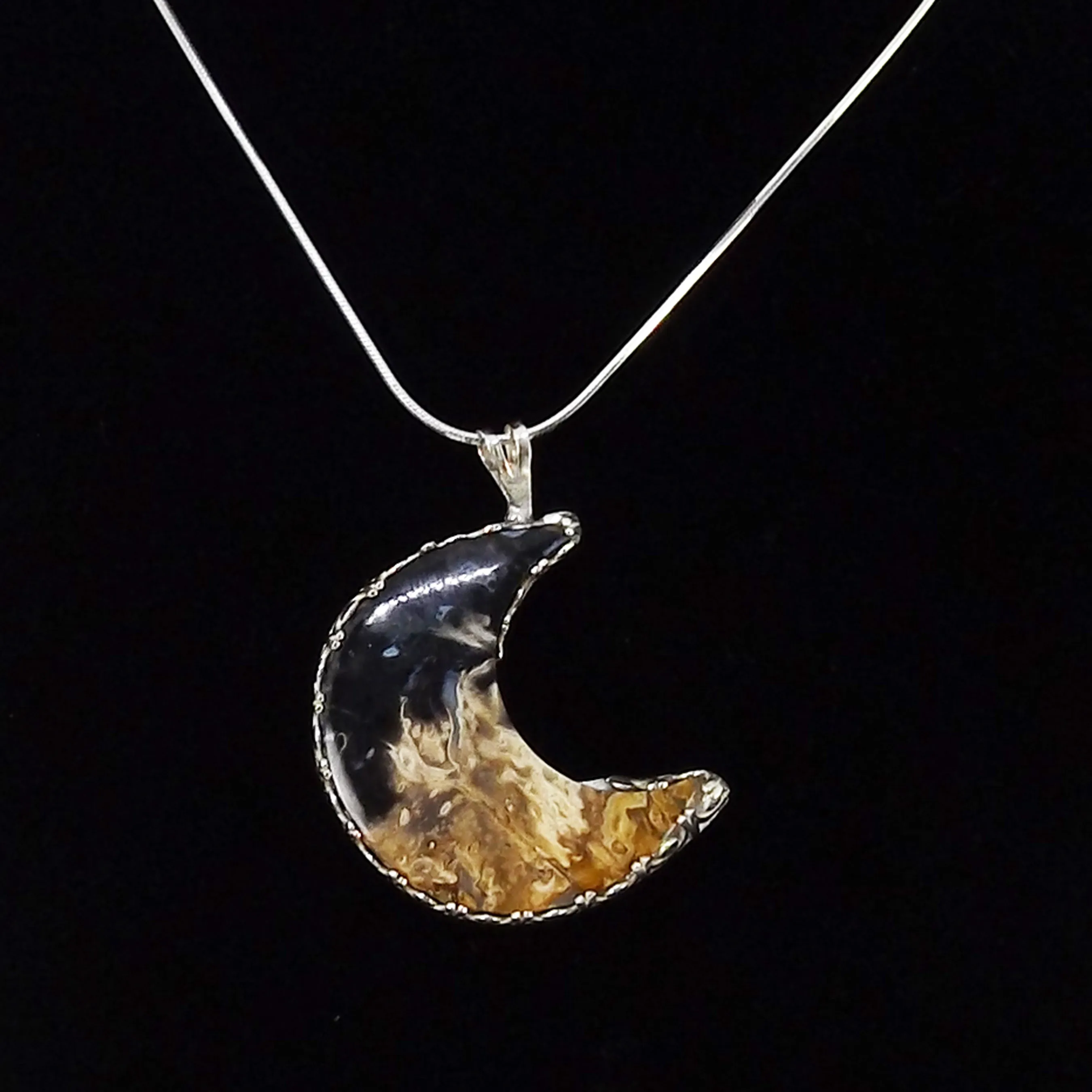 Fossilized Palm Wood Crescent Moon Necklace