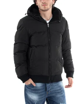 Giubbotto Uomo Nero Opaco Double Face Bomber Con Pelliccia Puffer Teddy GIOSAL-G2999A