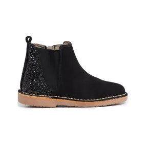 Glitter and Suede Chelsea Boots in Black