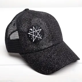 Glitter Pentagram Mesh Women's Ponytail Hat