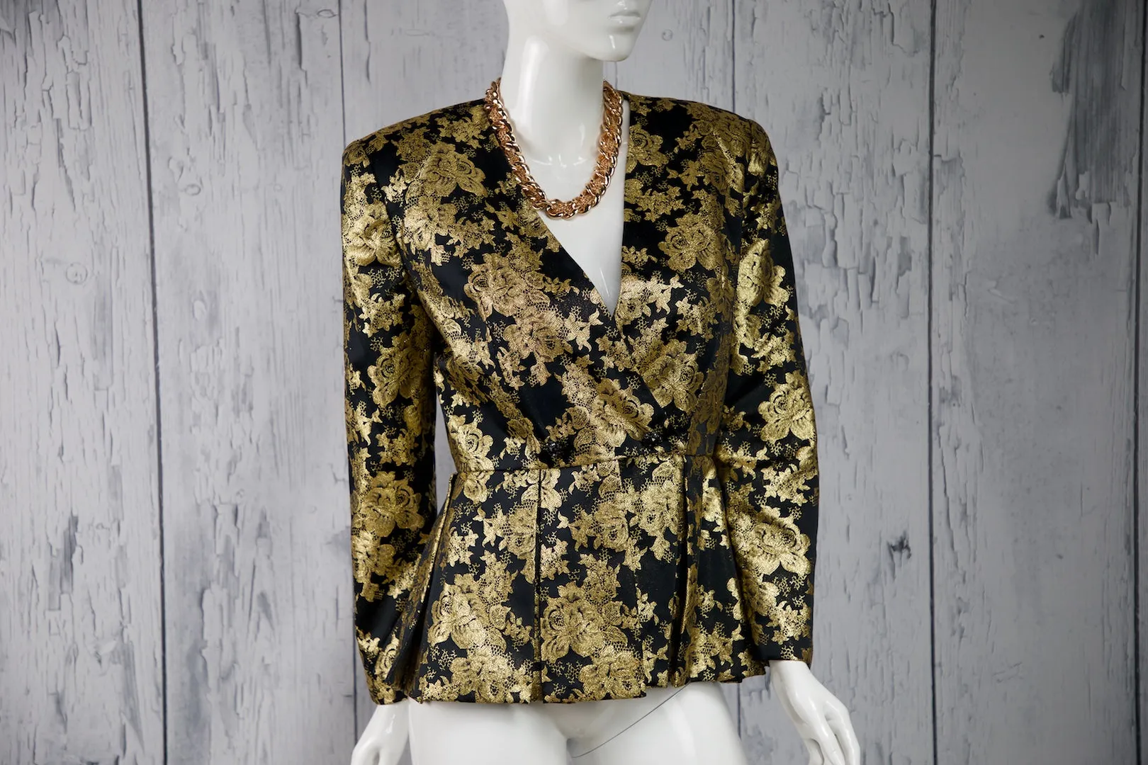 Gold & Black Ornate Peplum Blazer (Fits like a Medium)