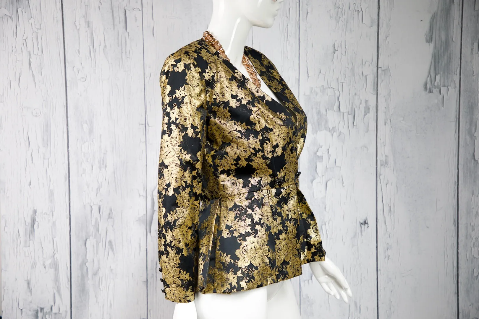 Gold & Black Ornate Peplum Blazer (Fits like a Medium)