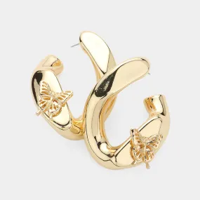 Gold Metal Butterfly Pointed Abstract Earrings