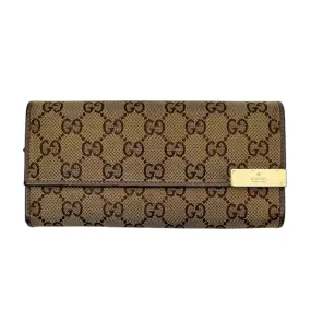 GUCCI GG Monogram Canvas & Leather Long Wallet - Brown & Camel