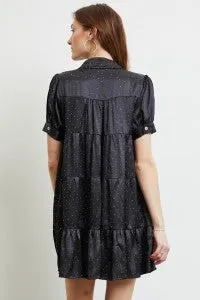 Heyson Tiered Beaded Satin Shirt Dress - Black or Blue - PREORDER