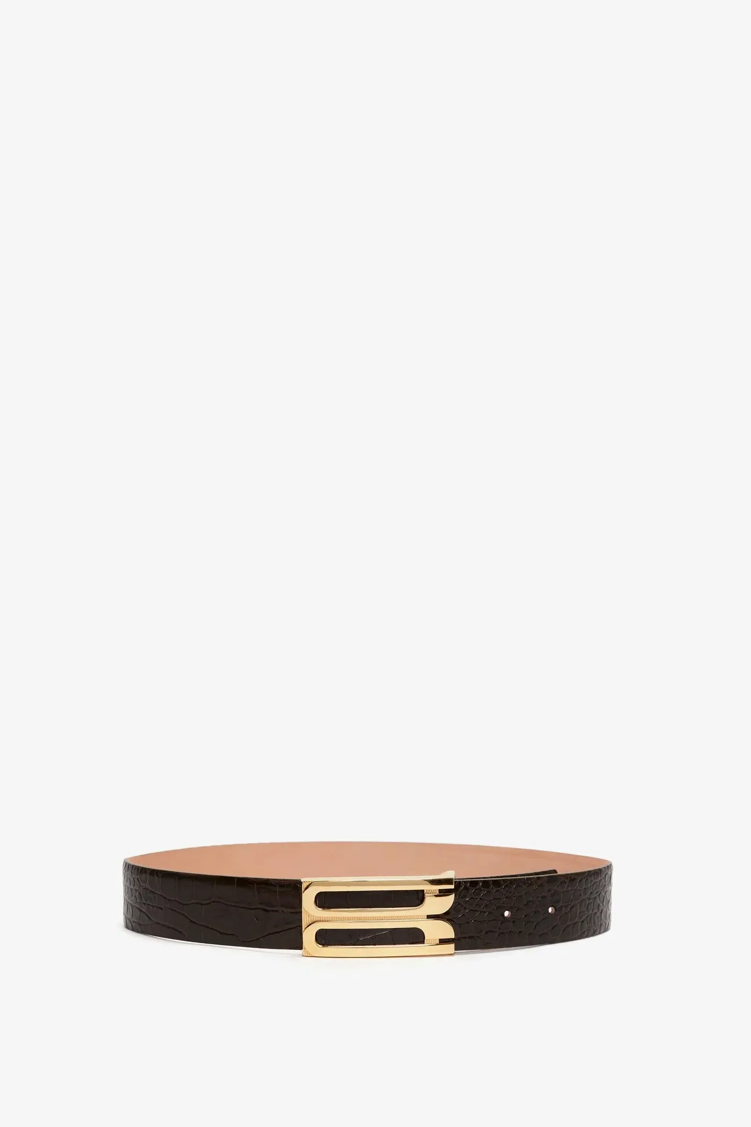 Jumbo Frame Belt In Chocolate Croc-Effect Leather