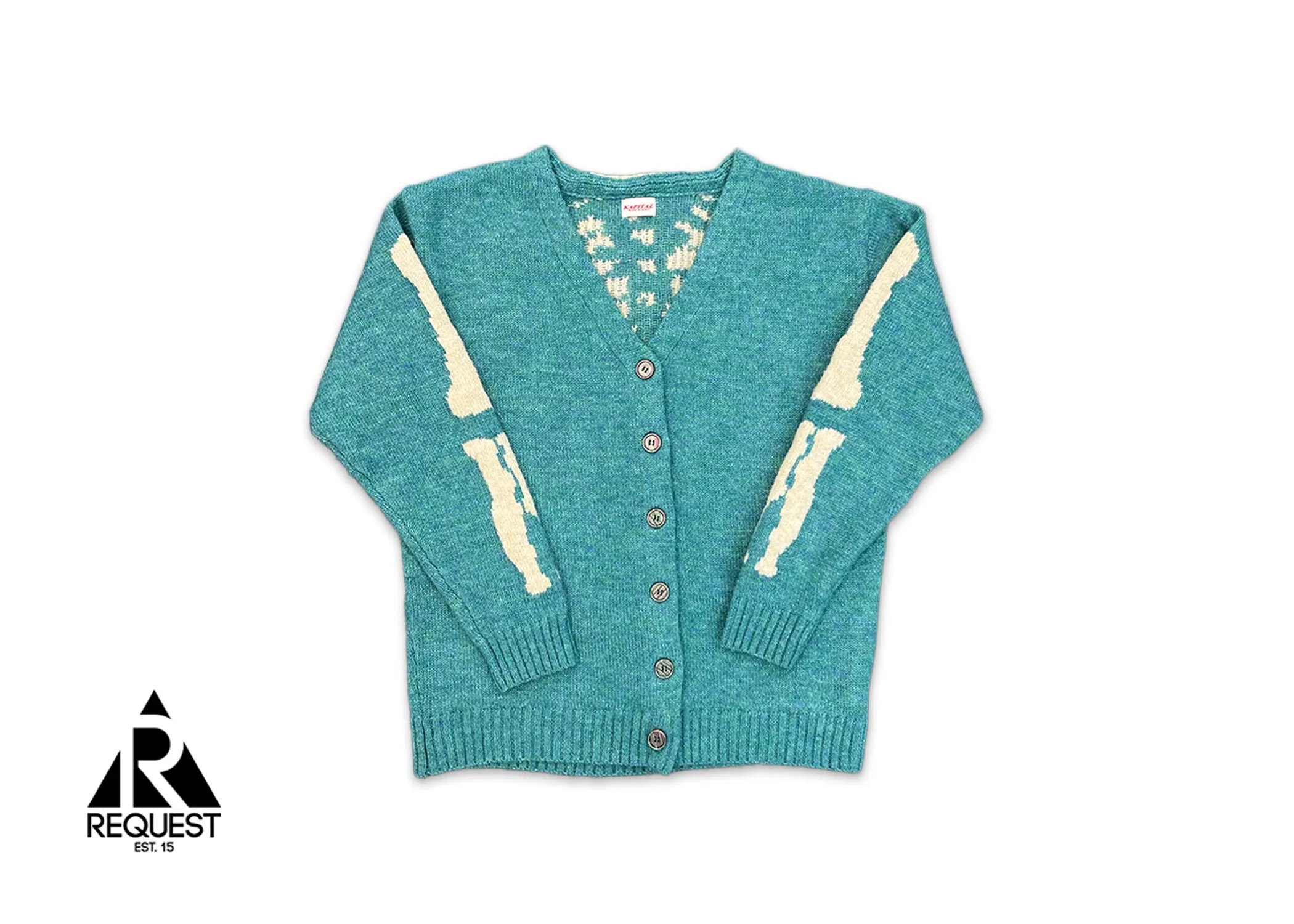 Kapital Skeleton Distressed Jacquard Knit Cardigan Teal