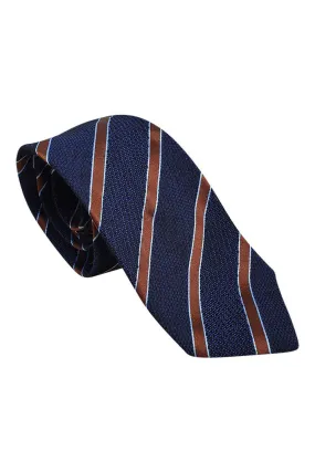 LOEWE 100% Silk Dark Blue Tie Bronze And Light Blue Stripes Repeat (60" L | 3.5" W)